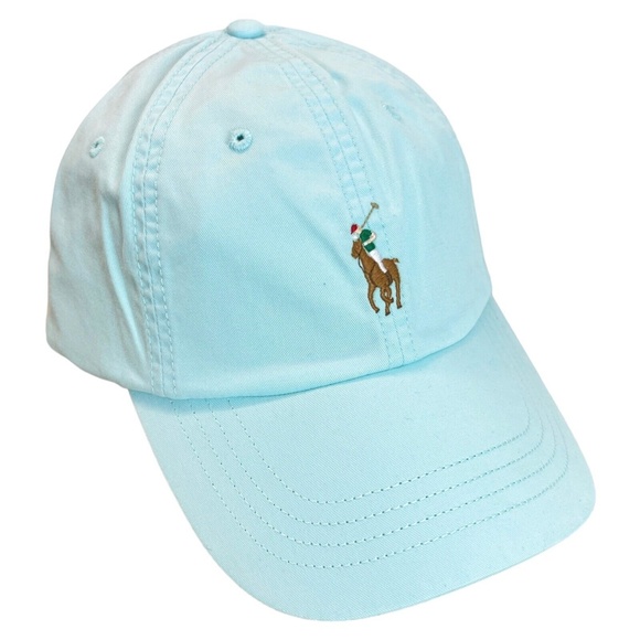Polo Ralph Lauren Soft Aqua With Multicolored Pony Logo Baseball Cap Hat OS - Picture 10 of 13